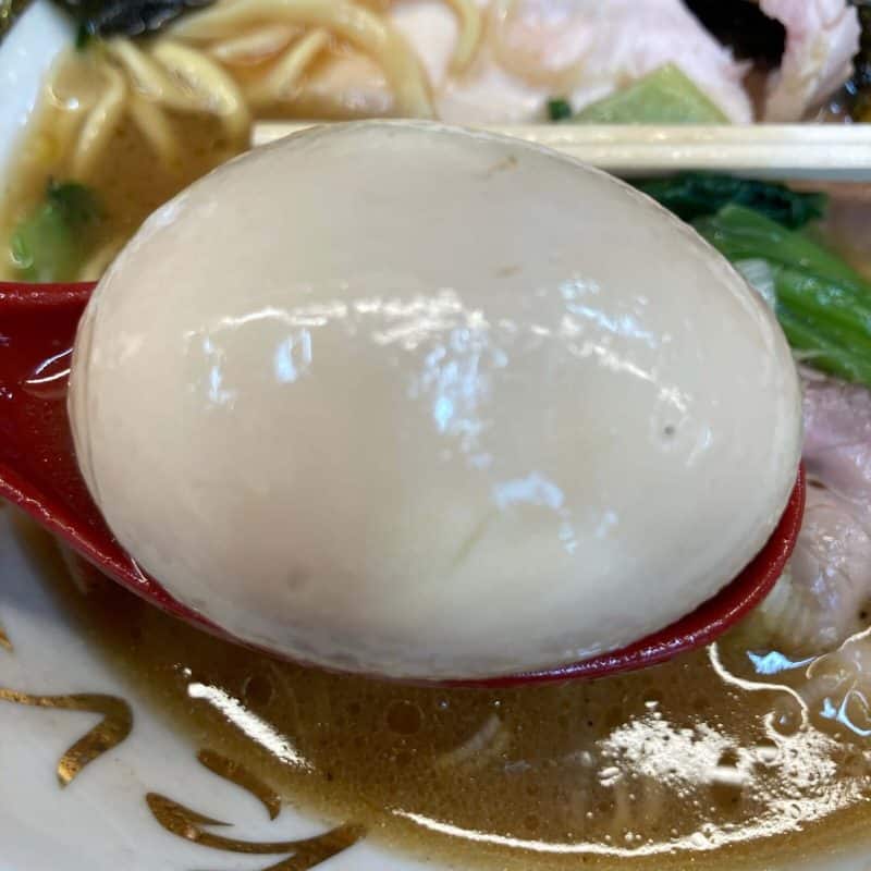 【麺家 たいせい】の味玉 レンゲにのせた丸ごと1個